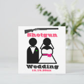 ショッキングピンクおよび黒い散弾銃の結婚式招待状 招待状 (スタンド正面)