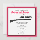 ショッキングピンクおよび黒い散弾銃の結婚式招待状 招待状 (裏面)