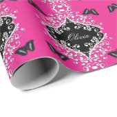 ショッキングピンクおよび黒い渦巻形の ラッピングペーパー (ロールコーナー)