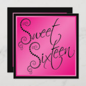 ショッキングピンクおよび黒の真珠のSweet sixteenの招待状 招待状 (正面/裏面)
