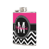 ショッキングピンクおよび黒の第21誕生日のシェブロンのモノグラム フラスク (左)