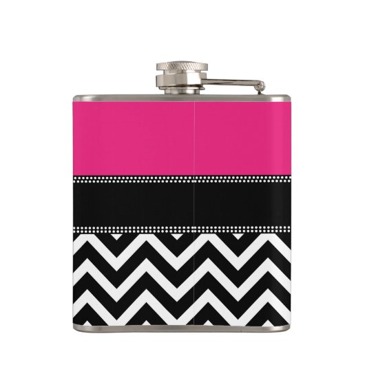 ショッキングピンクおよび黒の第21誕生日のシェブロンのモノグラム フラスク (裏面)