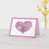 ショッキングピンクのとげとげドゥードルハート カード (黄色い花)