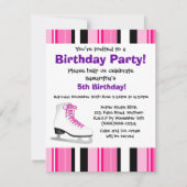 ショッキングピンクのアイススケートの誕生会-ピンクのストライプ 招待状 (正面)