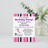 ショッキングピンクのアイススケートの誕生会-ピンクのストライプ 招待状 (スタンド正面)