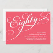 ショッキングピンクのエレガントな第80誕生日の招待状 招待状 (正面/裏面)