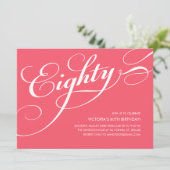 ショッキングピンクのエレガントな第80誕生日の招待状 招待状 (スタンド正面)