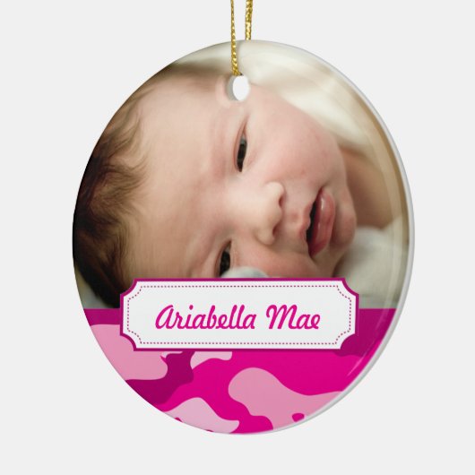 ショッキングピンクのカムフラージュの写真のクリスマスツリーのオーナメント セラミックオーナメント (左)