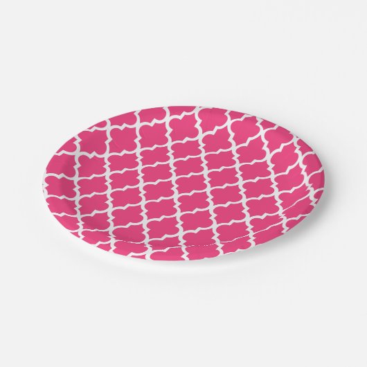 ショッキングピンクのクローバーはパターンをタイルを張ります ペーパープレート (アングル)