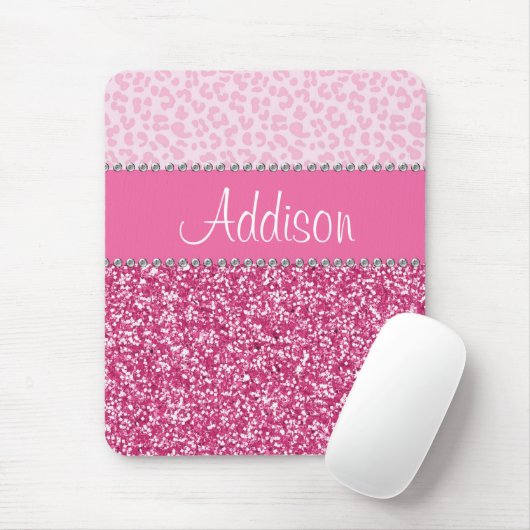 ショッキングピンクのグリッターのラインストーンのヒョウのきらきら光るなマウスパッド マウスパッド (マウス)