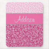 ショッキングピンクのグリッターのラインストーンのヒョウのきらきら光るなマウスパッド マウスパッド (正面)