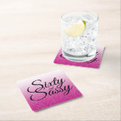 ショッキングピンクのグリッターグラデーションな60および粋な第60誕生日 スクエアペーパーコースター (インサイチュ)