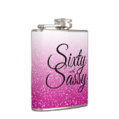 ショッキングピンクのグリッターグラデーションな60および粋な第60誕生日 フラスク (右)