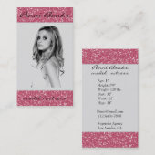 ショッキングピンクのグリッターモデル女優の名刺 名刺 (正面/裏面)