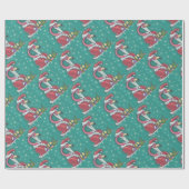 ショッキングピンクのサンタのクリスマスのフラミンゴの休日GIFTWRAP ラッピングペーパー (フラット)