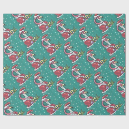 ショッキングピンクのサンタのクリスマスのフラミンゴの休日GIFTWRAP ラッピングペーパー (フラット)