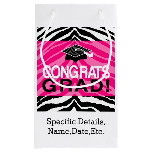 ショッキングピンクのシマウマのおめでとうの女の子の卒業パーティー スモールペーパーバッグ (裏面)