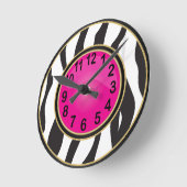 ショッキングピンクのシマウマのアニマルプリント ラウンド壁時計 (傾斜)