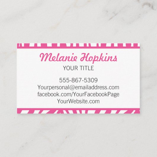 ショッキングピンクのシマウマのストライプの一般名の名刺 名刺 (裏面)
