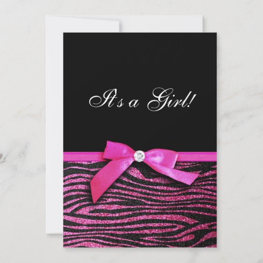 ショッキングピンクのシマウマのプリントの女の子のベビーシャワー招待状 招待状 (裏面)