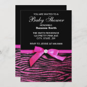 ショッキングピンクのシマウマのプリントの女の子のベビーシャワー招待状 招待状 (正面/裏面)