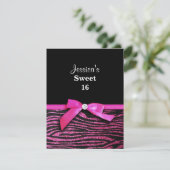 ショッキングピンクのシマウマの菓子16のバースデーパーティ招待状 招待状 (スタンド正面)