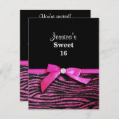 ショッキングピンクのシマウマの菓子16のバースデーパーティ招待状 招待状 (正面/裏面)
