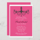 ショッキングピンクのシャンデリアの招待状 招待状 (正面/裏面)