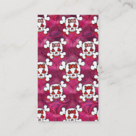 ショッキングピンクのスカルおよびハート 名刺