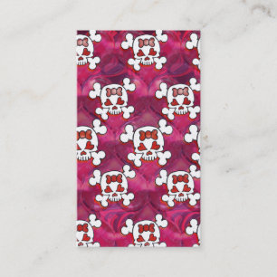 ショッキングピンクのスカルおよびハート 名刺