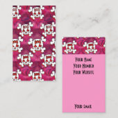 ショッキングピンクのスカルおよびハート 名刺 (正面/裏面)