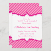 ショッキングピンクのストライプのプリンセスの招待状のモダンなピンク 招待状 (正面/裏面)