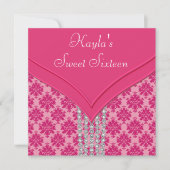 ショッキングピンクのダマスク織の菓子16のパーティー 招待状 (正面)