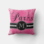 ショッキングピンクのダマスク織パリMonogrammmed クッション (裏面)