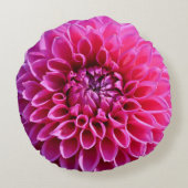 ショッキングピンクのダリアの花の装飾用クッション ラウンドクッション (裏面)