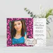 ショッキングピンクのチータの卒業の招待状 招待状 (スタンド正面)