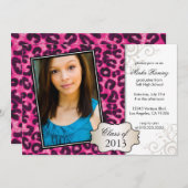 ショッキングピンクのチータの卒業の招待状 招待状 (正面/裏面)
