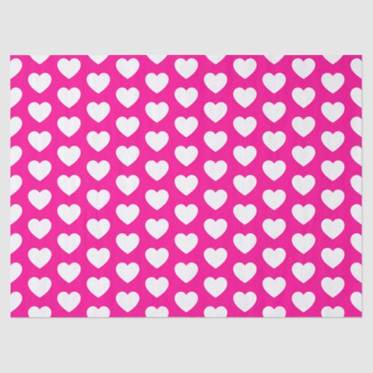 ショッキングピンクのティッシュペーパーで白いハート 薄葉紙 (正面)