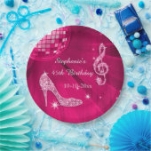 ショッキングピンクのディスコの球およびかかとの第45誕生日 ペーパープレート (パーティー)