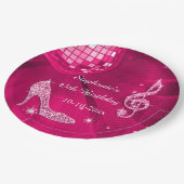 ショッキングピンクのディスコの球およびかかとの第45誕生日 ペーパープレート (アングル)