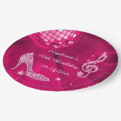 ショッキングピンクのディスコの球およびかかとの第90誕生日 ペーパープレート (アングル)