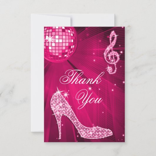ショッキングピンクのディスコの球の輝きのかかとは感謝していしています サンキューカード (正面)