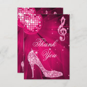 ショッキングピンクのディスコの球の輝きのかかとは感謝していしています サンキューカード (正面/裏面)