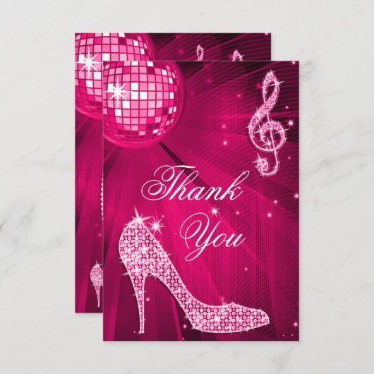 ショッキングピンクのディスコの球の輝きのかかとは感謝していしています サンキューカード (正面/裏面)
