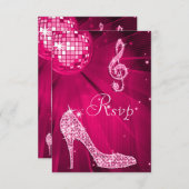 ショッキングピンクのディスコの球の輝きはRSVPをかかとで蹴ります 出欠カード (正面/裏面)