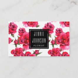 ショッキングピンクのバラの花のモダンな名刺 名刺