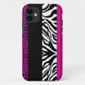 ショッキングピンクのヒョウおよびシマウマのカスタムのアニマルプリント Case-Mate iPhoneケース (裏面)