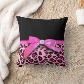 ショッキングピンクのヒョウのプリントのリボンの弓グラフィック クッション (ブランケット)