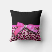 ショッキングピンクのヒョウのプリントのリボンの弓グラフィック クッション (裏面)