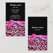 ショッキングピンクのヒョウのプリントのリボンの弓グラフィック 名刺 (正面/裏面)